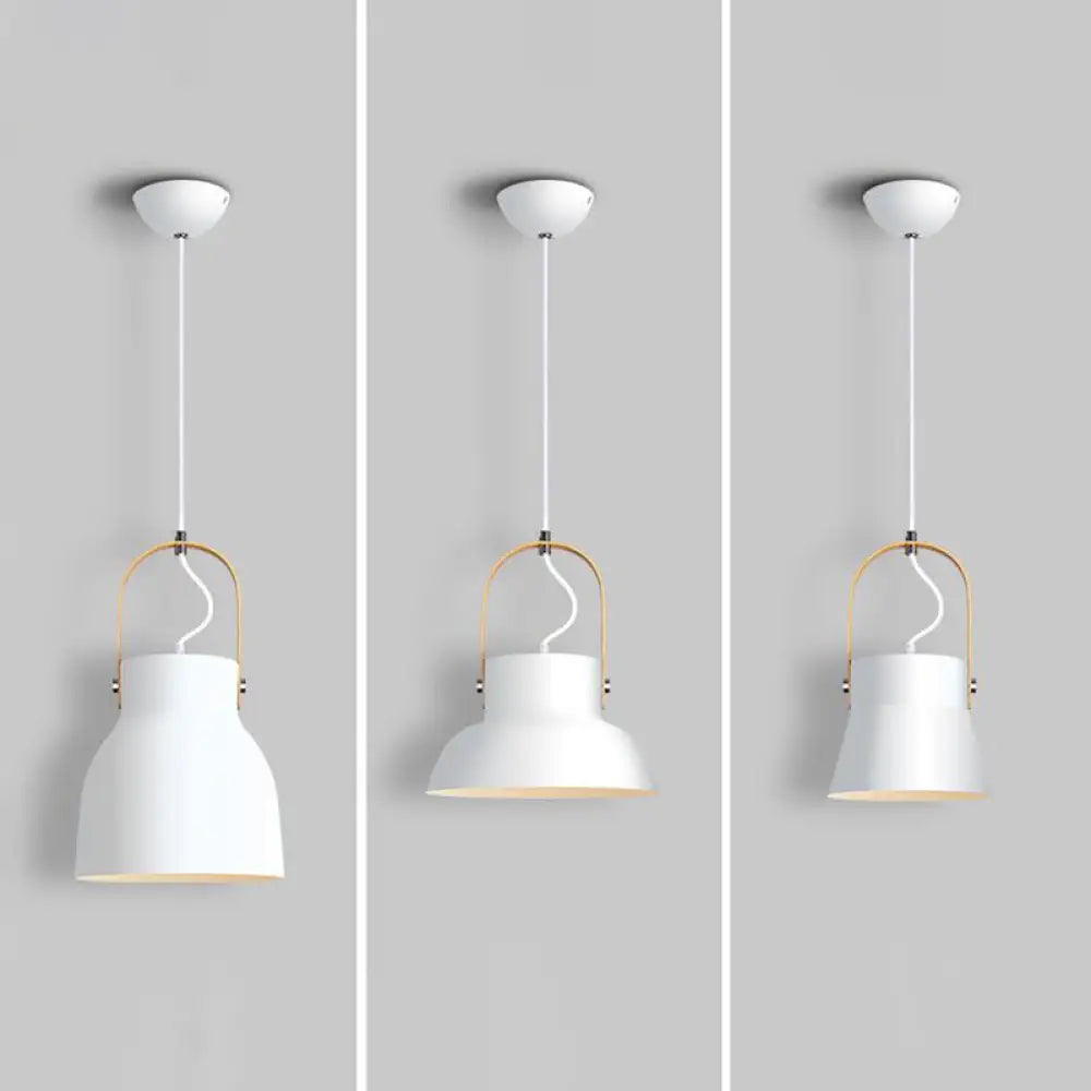 Minimalistic Metal Pendant Dining Room Lamp With Handle White / A