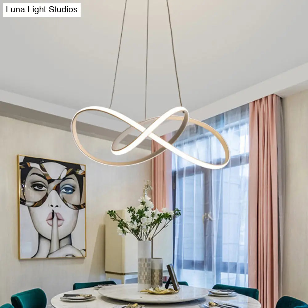 Minimalist Twist Chandelier Pendant Light For Dining Room - Metal Hanging Fixture White / 19.5