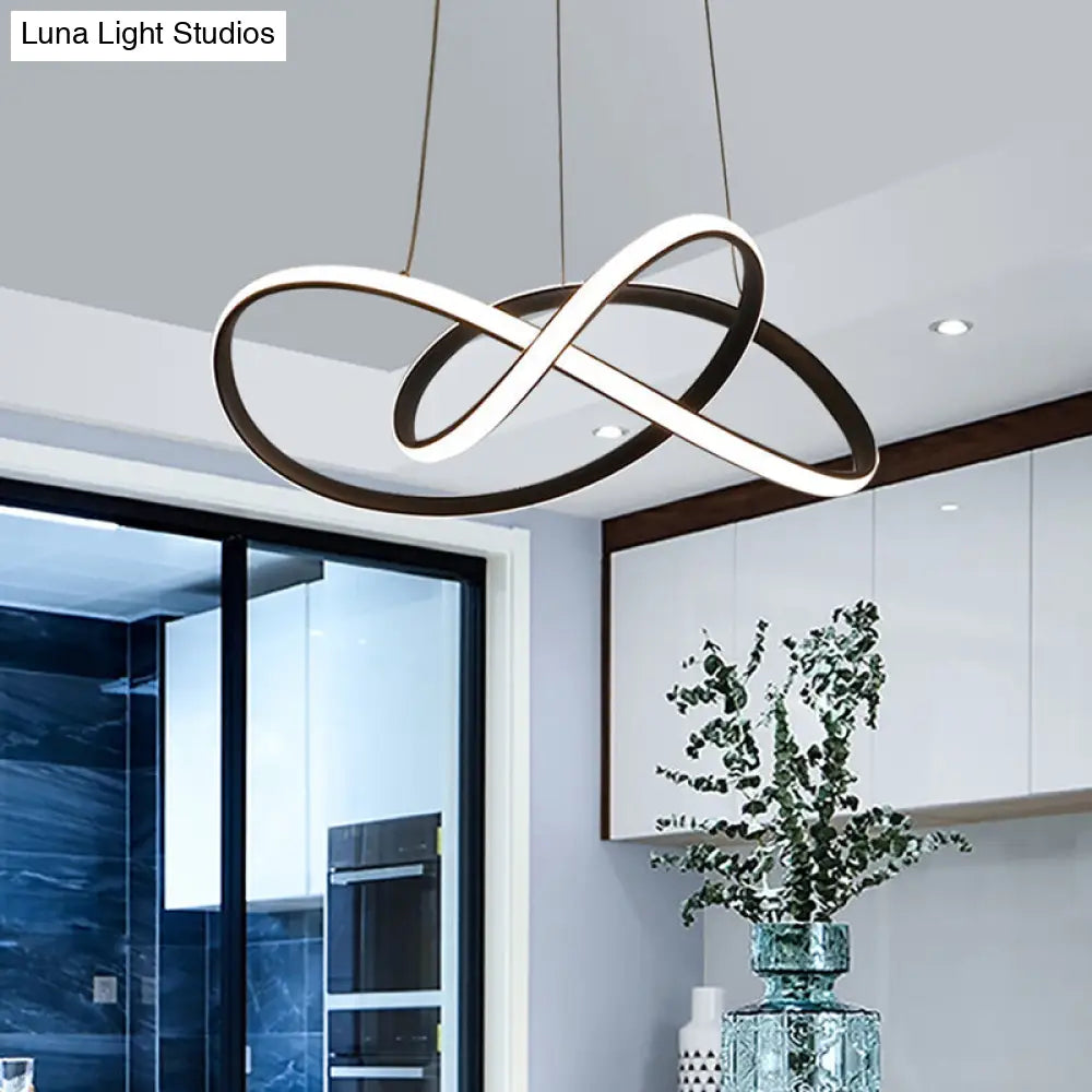 Minimalist Twist Chandelier Pendant Light For Dining Room - Metal Hanging Fixture Black / 19.5 Warm