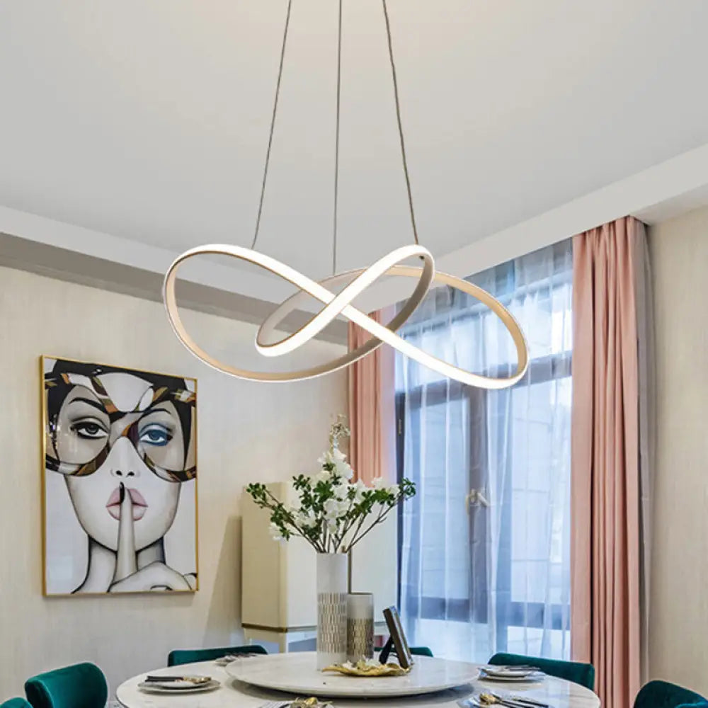 Minimalistic Metal Pendant Light Fixture For Dining Room - Twist Chandelier Design White / 19.5’