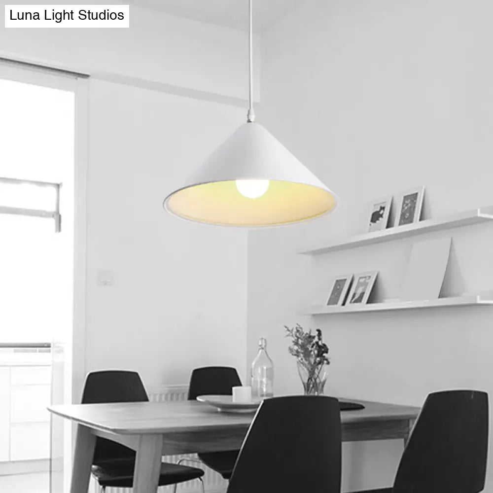 Minimalistic Metal Pendant Light For Dining Room - Conical Shape 1 Head Hanging Fixture