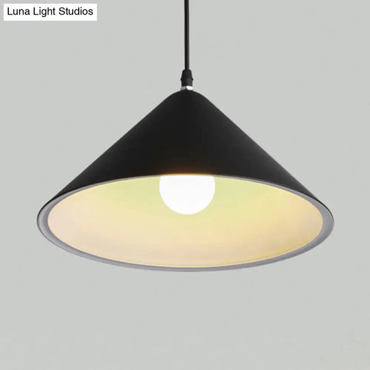 Minimalistic Conical Pendant Light For Dining Room - Metal Fixture 1 Head Black