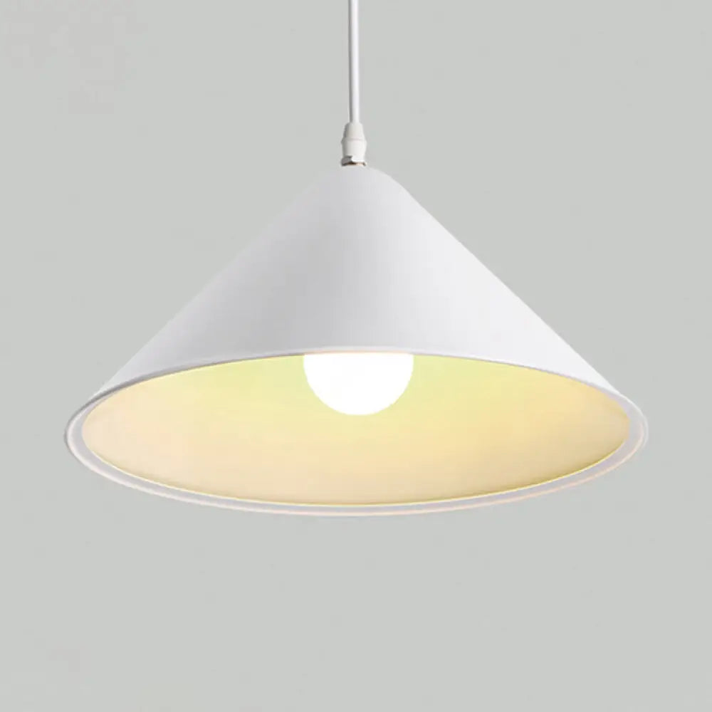 Minimalistic Metal Pendant Light For Dining Room - Conical Shape 1 Head Hanging Fixture White