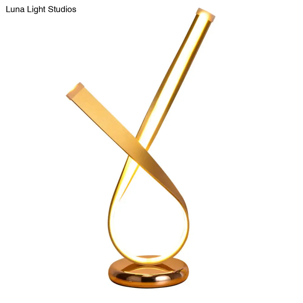 Minimalistic Metal Ribbon-Shape Table Light With Acrylic Diffuser For Bedroom Night Lamp