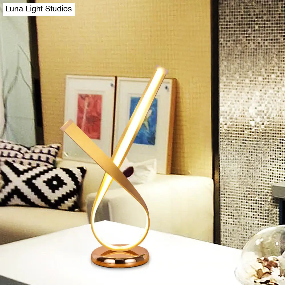 Minimalistic Metal Ribbon-Shape Table Light With Acrylic Diffuser For Bedroom Night Lamp