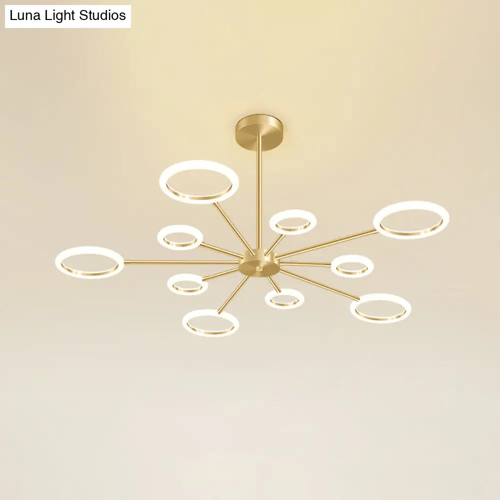 Minimalistic Metal Sputnik Led Chandelier - Gold Hanging Light With Acrylic Shade