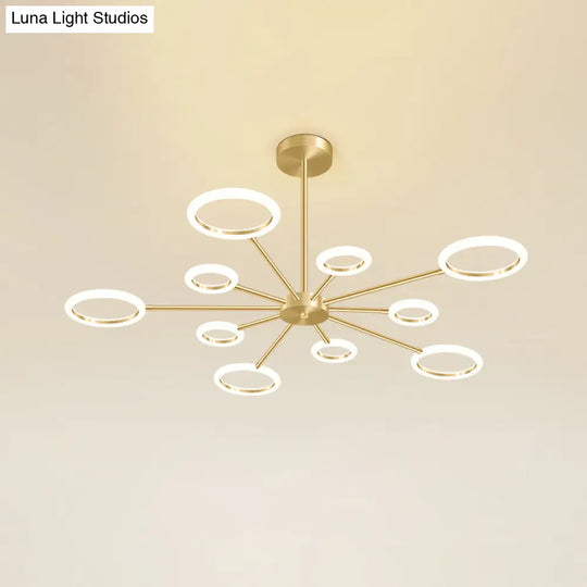 Minimalistic Metal Sputnik Led Chandelier - Gold Hanging Light With Acrylic Shade