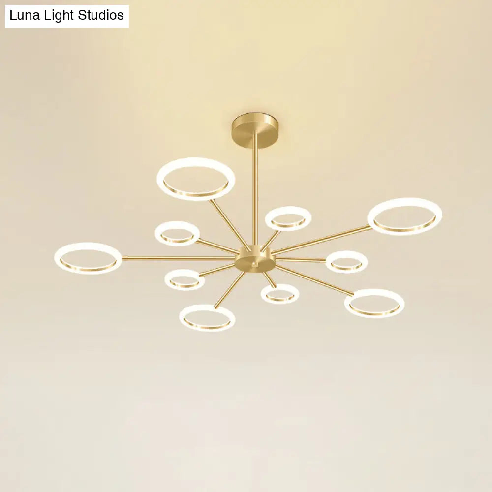 Minimalistic Gold Metal Sputnik Led Chandelier With Acrylic Circle Shade - Stylish Hanging Light