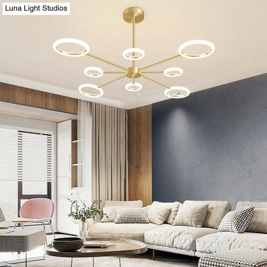 Minimalistic Gold Metal Sputnik Led Chandelier With Acrylic Circle Shade - Stylish Hanging Light 8 /