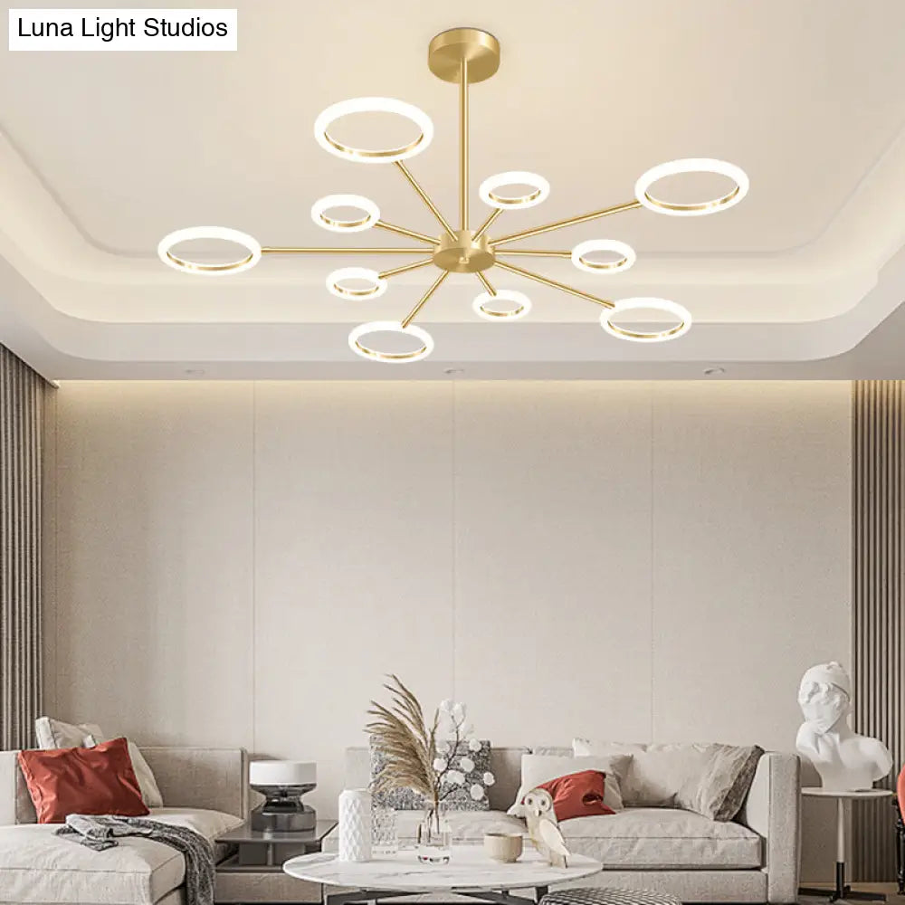 Minimalistic Gold Metal Sputnik Led Chandelier With Acrylic Circle Shade - Stylish Hanging Light 10