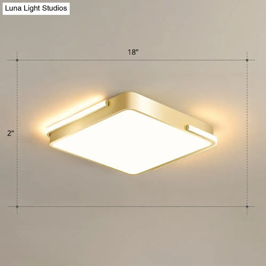 Minimalistic Metallic Geometric Led Ceiling Lamp In Brushed Gold Finish / Warm Square Plate