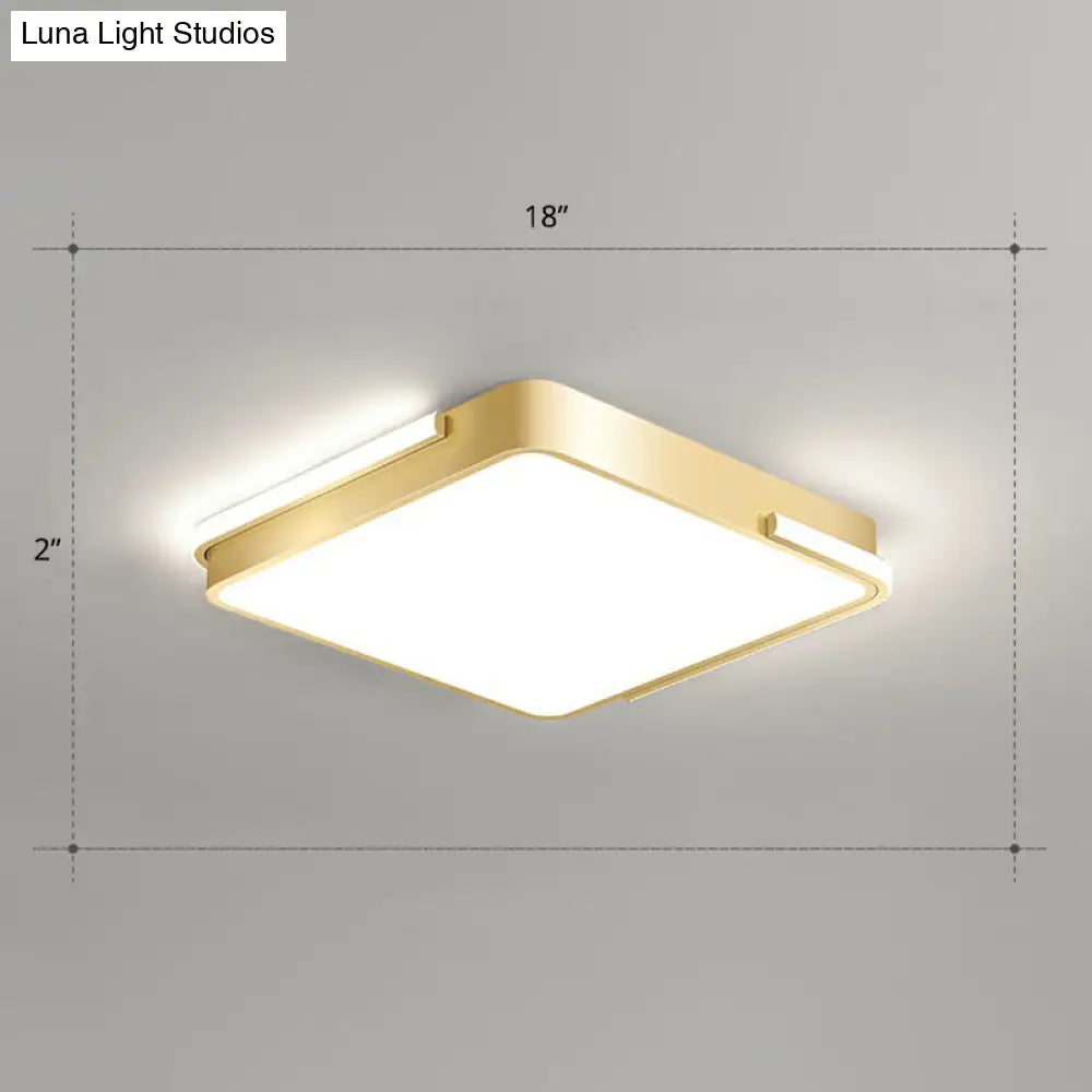 Minimalistic Metallic Geometric Led Ceiling Lamp In Brushed Gold Finish / White Square Plate