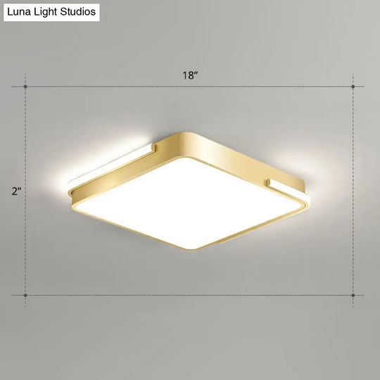 Minimalistic Metallic Geometric Led Ceiling Lamp In Brushed Gold Finish / White Square Plate