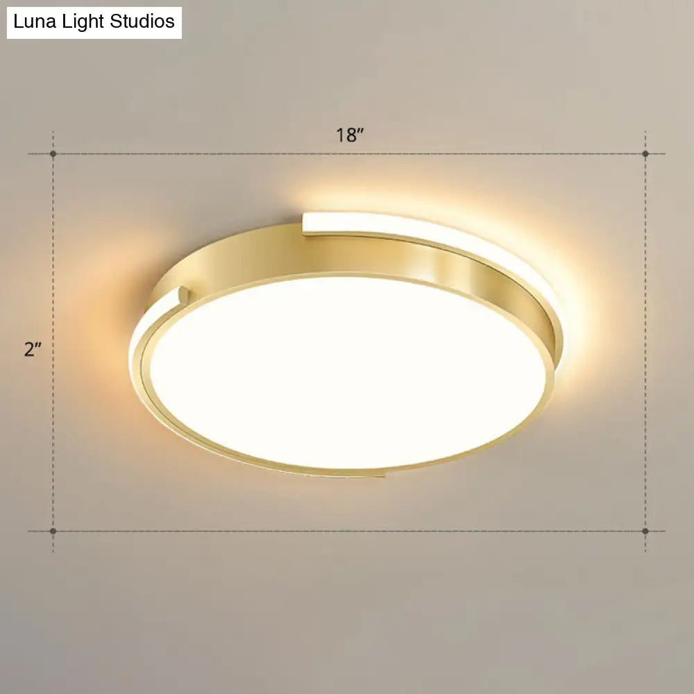 Minimalistic Metallic Geometric Led Ceiling Lamp In Brushed Gold Finish / Warm Round