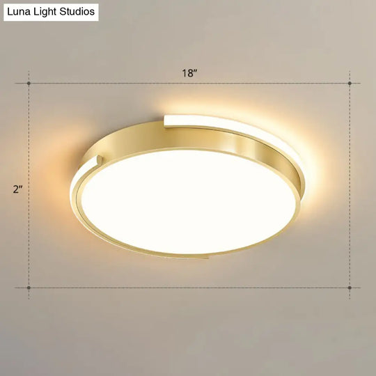 Minimalistic Metallic Geometric Led Ceiling Lamp In Brushed Gold Finish / Warm Round