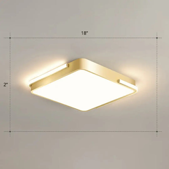 Minimalistic Metallic Geometric Led Ceiling Lamp In Brushed Gold Finish / Remote Control Stepless