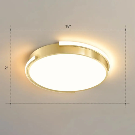 Minimalistic Metallic Geometric Led Ceiling Lamp In Brushed Gold Finish / Warm Round