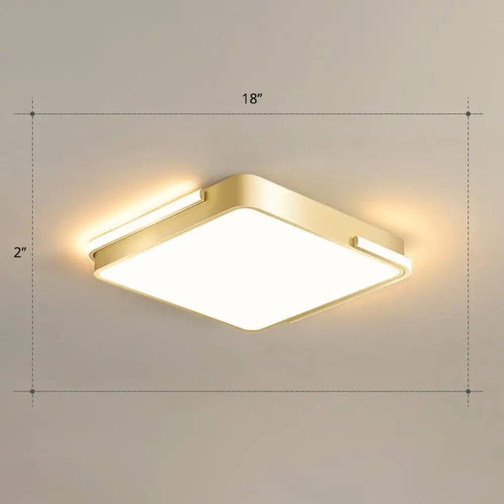 Minimalistic Metallic Geometric Led Ceiling Lamp In Brushed Gold Finish / Warm Square Plate