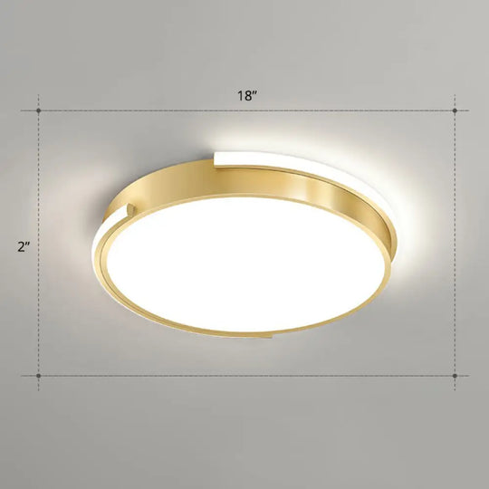 Minimalistic Metallic Geometric Led Ceiling Lamp In Brushed Gold Finish / White Round