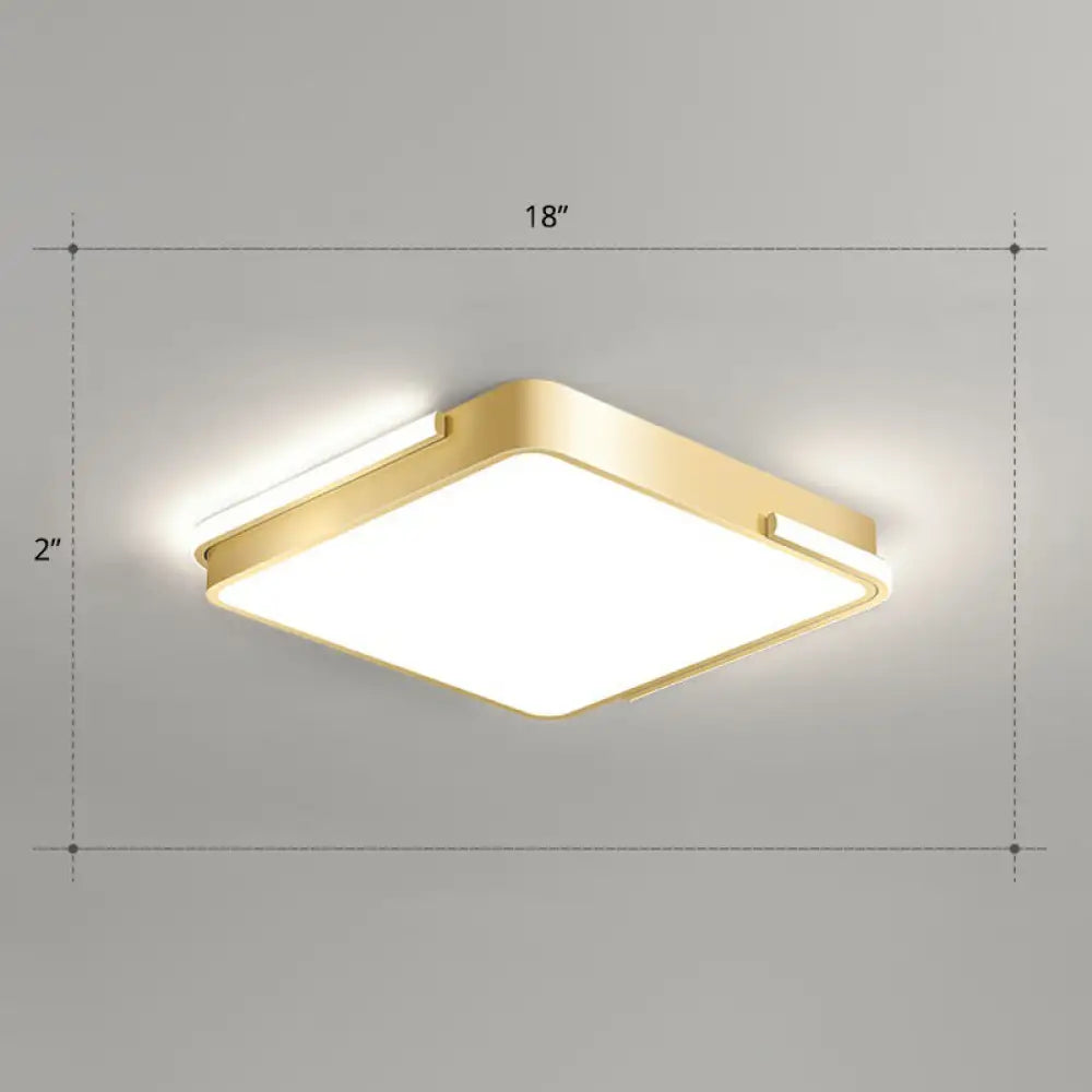 Minimalistic Metallic Geometric Led Ceiling Lamp In Brushed Gold Finish / White Square Plate