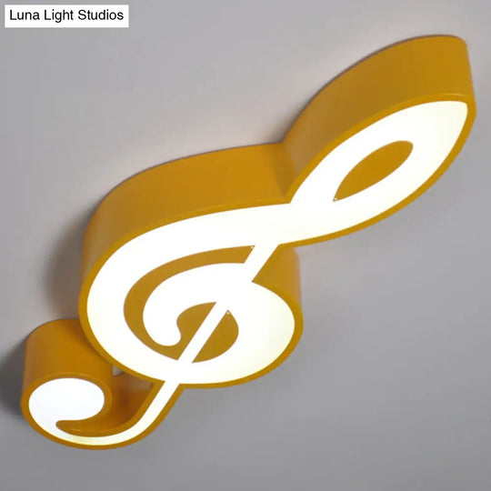 Minimalistic Metallic Led Flush Ceiling Light For Childs Room With Musical Note Design Yellow / Warm