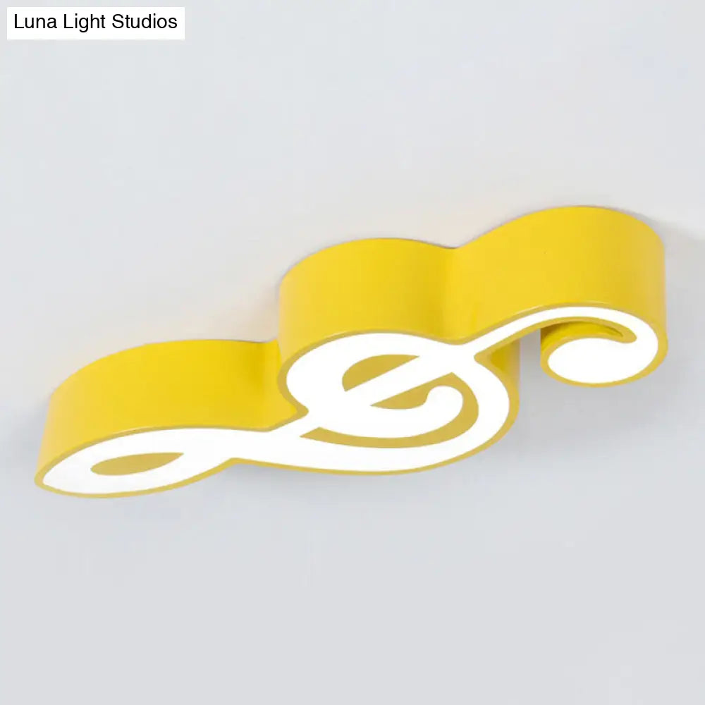 Minimalistic Metallic Led Flush Ceiling Light For Child’s Room With Musical Note Design