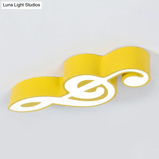 Minimalistic Metallic Led Flush Ceiling Light For Child’s Room With Musical Note Design