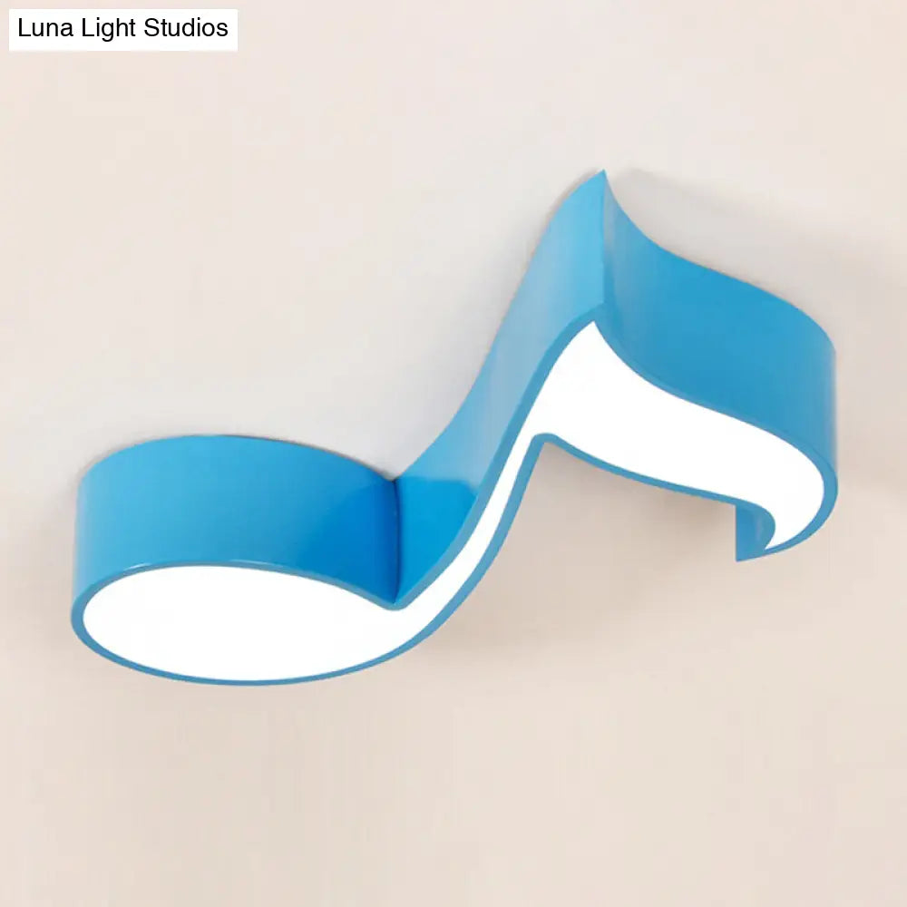 Minimalistic Metallic Led Flush Ceiling Light For Childs Room With Musical Note Design Blue / White