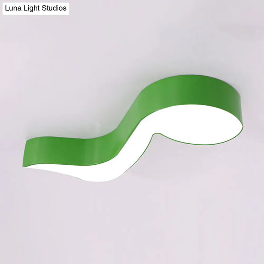 Minimalistic Metallic Led Flush Ceiling Light For Childs Room With Musical Note Design Green / White