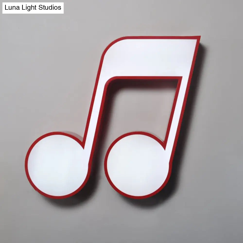 Minimalistic Metallic Led Flush Ceiling Light For Childs Room With Musical Note Design Red / Warm