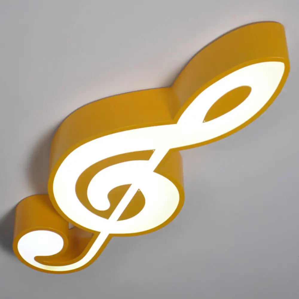 Minimalistic Metallic Led Flush Ceiling Light For Child’s Room With Musical Note Design Yellow /