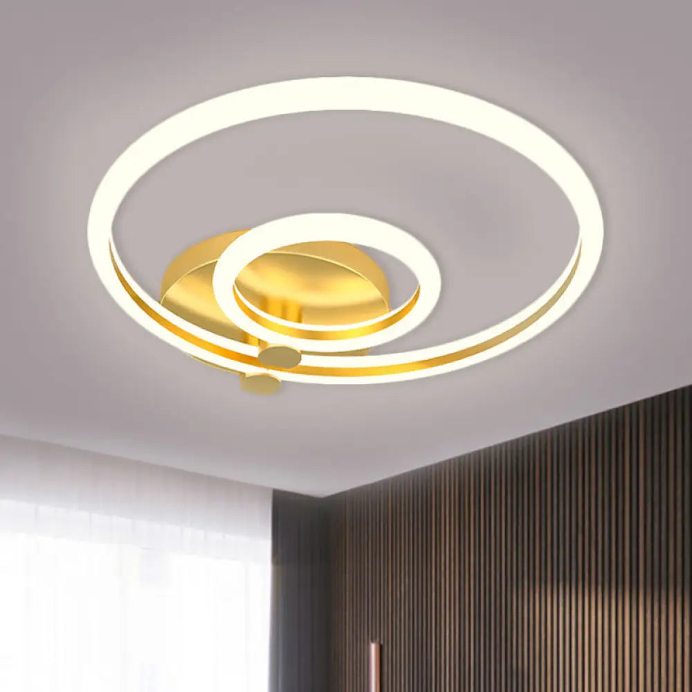 Minimalistic Metallic Led Gold Hoop Ceiling Mounted Fixture For Bedroom
