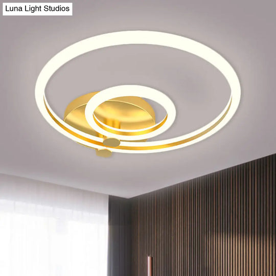 Minimalistic Metallic Led Gold Hoop Ceiling Mounted Fixture For Bedroom