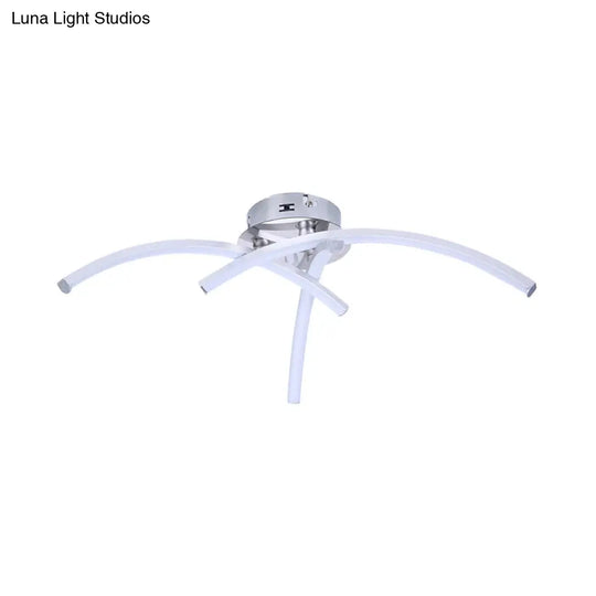 Minimalistic Metallic Linear Led Flush Mount Light With Warm/White Glow