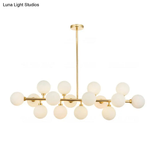 Minimalistic Milky Glass Pearl 16-Bulb Brass Hanging Island Lamp