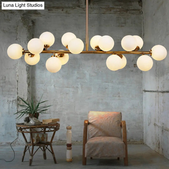 Minimalistic Milky Glass Pearl 16-Bulb Brass Hanging Island Lamp