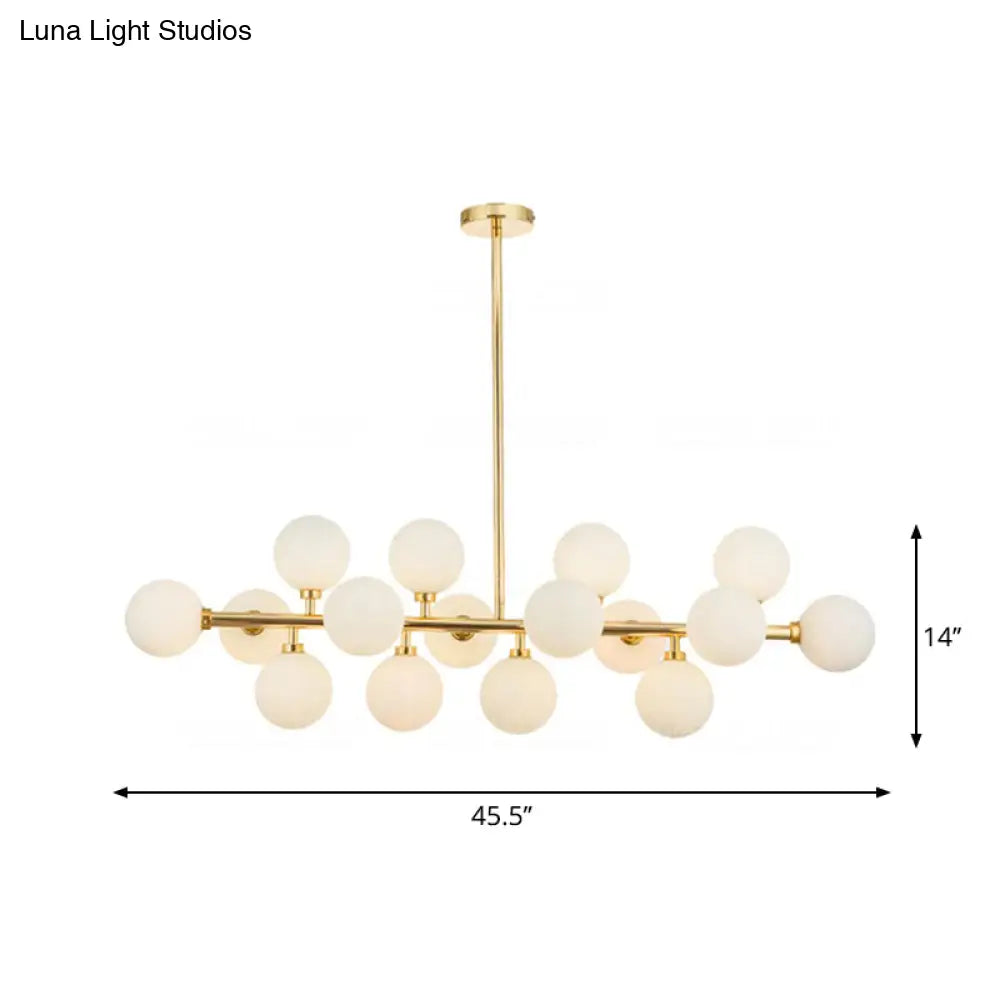 Minimalistic Milky Glass Pearl 16-Bulb Brass Hanging Island Lamp