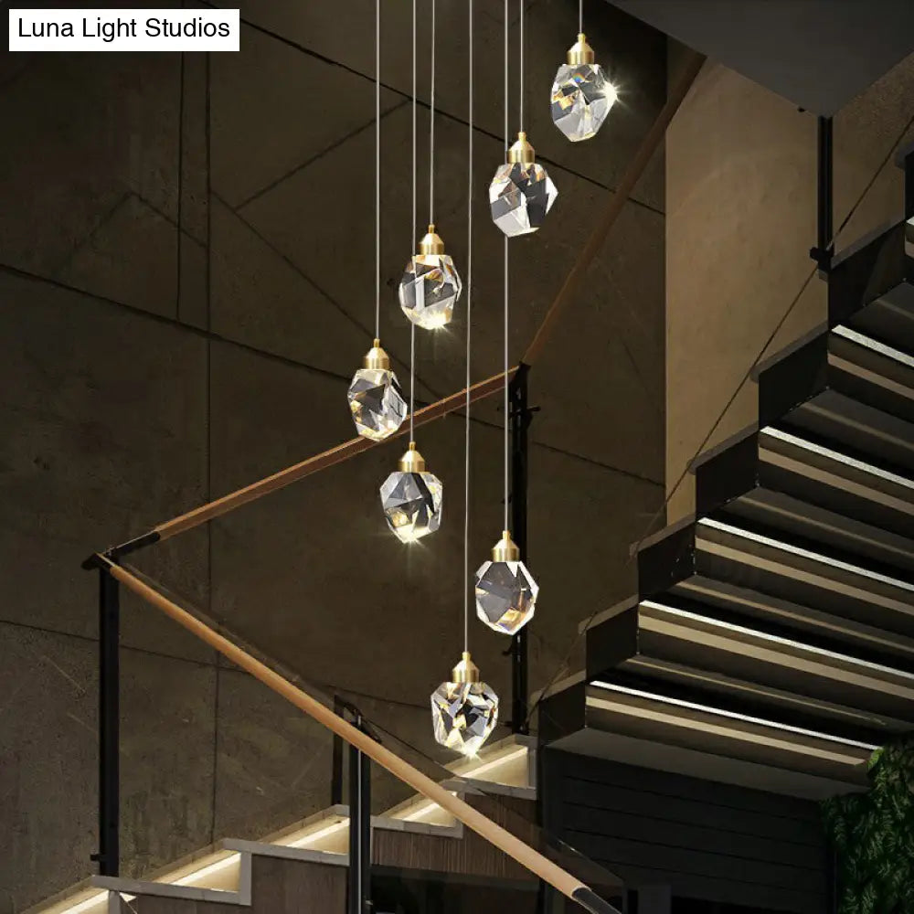 Minimalistic Multi Pendant Ceiling Light With Clear Faceted Crystal Gemstones - Perfect For