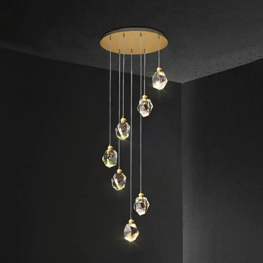 Minimalistic Multi Pendant Ceiling Light With Clear Faceted Crystal Gemstones - Perfect For