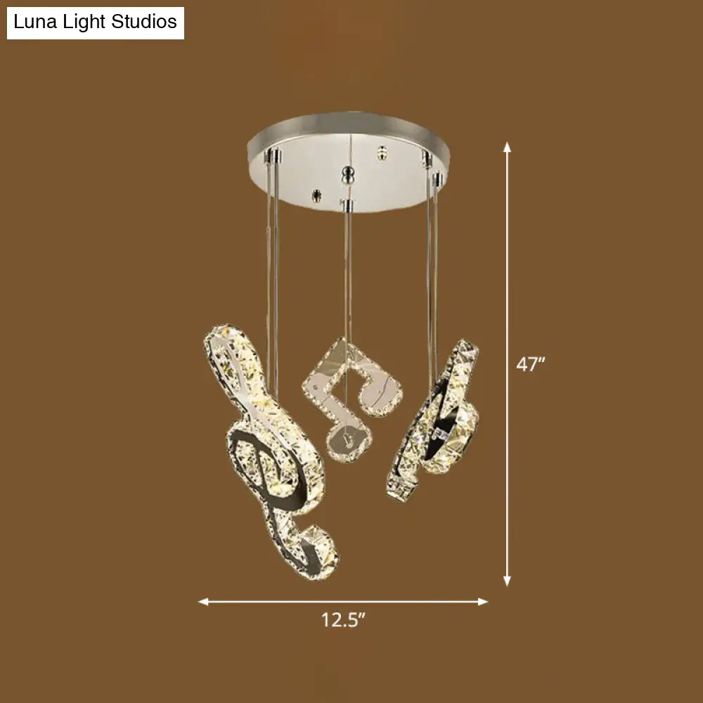 Clear Crystal Music Note Ceiling Light For Minimalistic Restaurants / Round