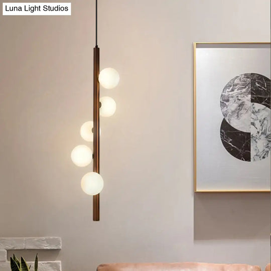 Minimalist Opal Glass Orb Pendant Light For Living Room Chandelier 5 / Coffee