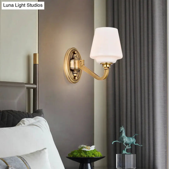 Minimalistic Opaline Glass Wall Sconce: Golden Bedside Lamp Fixture