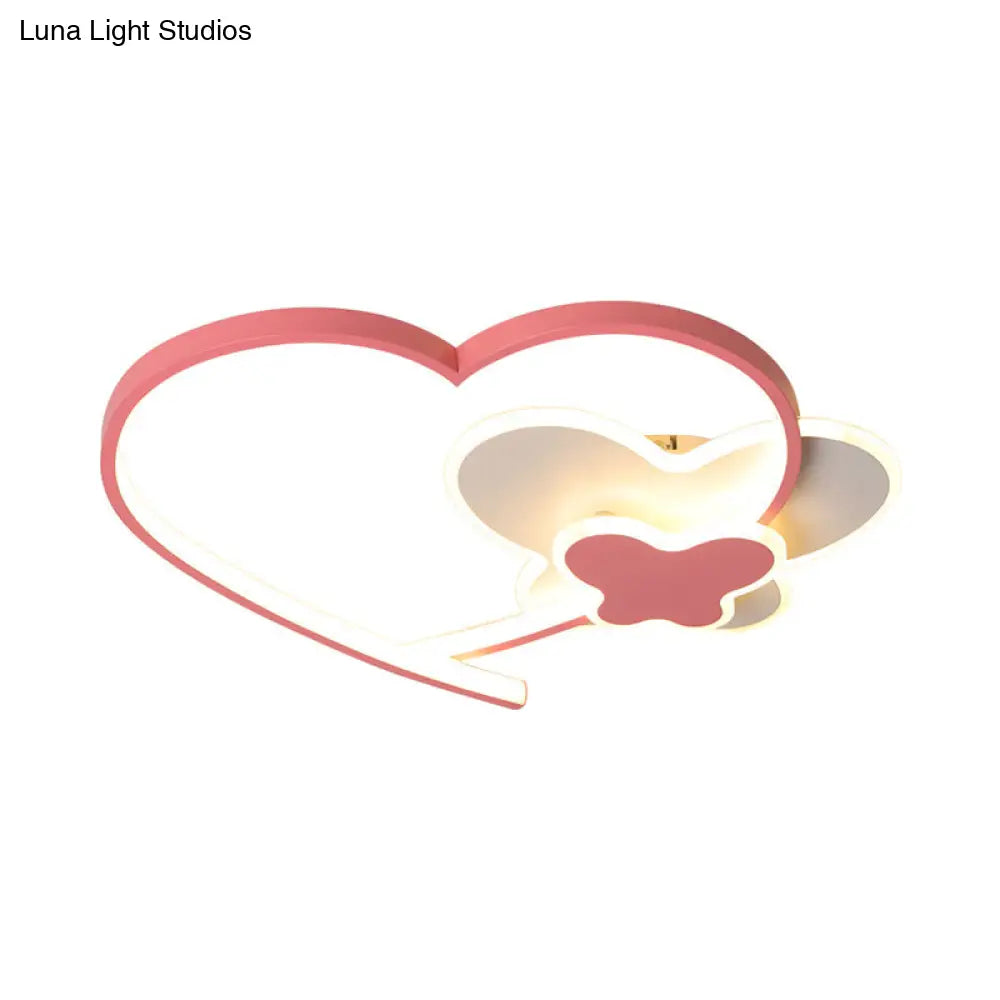 Minimalistic Pink Led Flushmount Ceiling Light With Loving Heart Frame - Bedroom Lighting Fixture