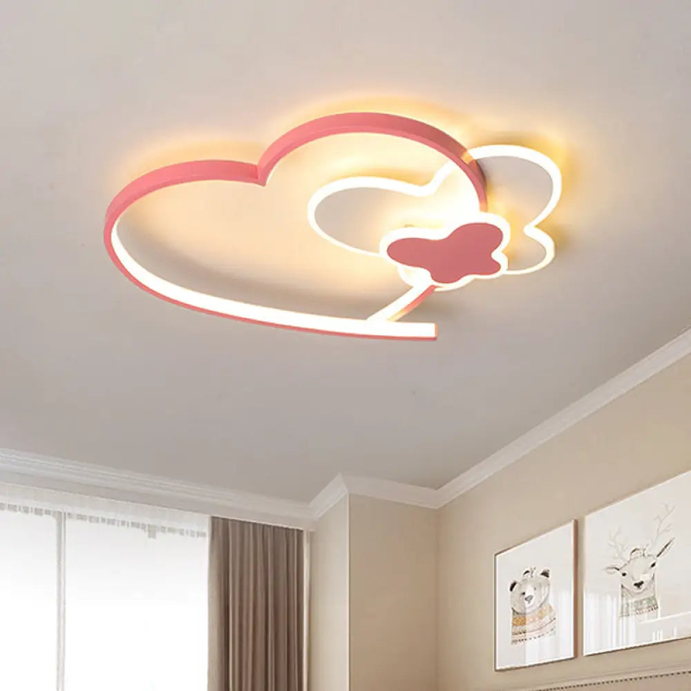 Minimalistic Pink Led Flushmount Ceiling Light With Loving Heart Frame - Bedroom Lighting Fixture