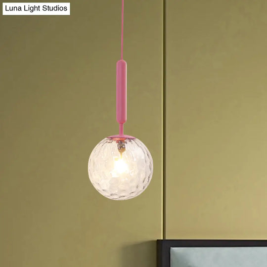 Minimalistic Pink Wall Pendant Light With Frosted/Clear Water Glass Shade - Ball Finishing