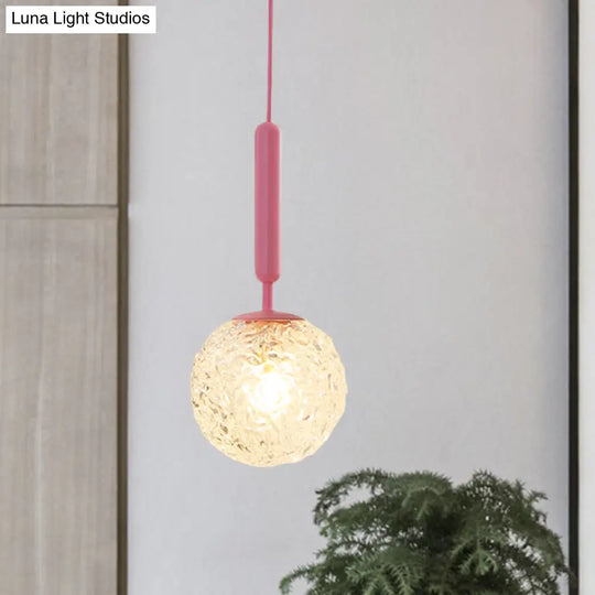 Minimalistic Pink Wall Pendant Light With Frosted/Clear Water Glass Shade - Ball Finishing