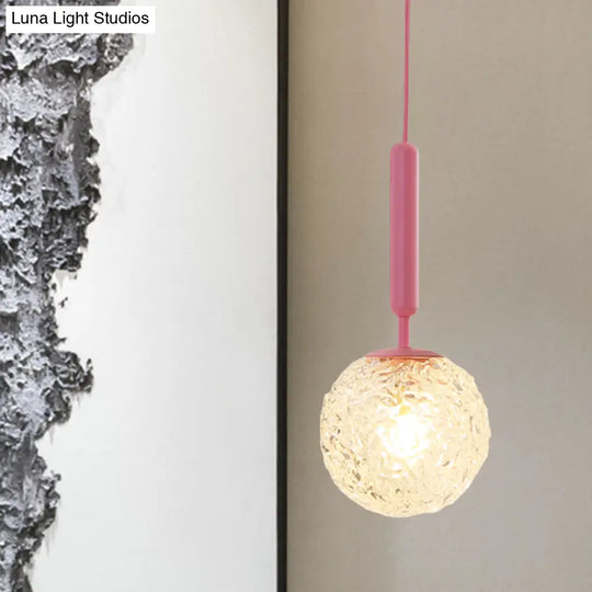 Minimalistic Pink Wall Pendant Light With Frosted/Clear Water Glass Shade - Ball Finishing