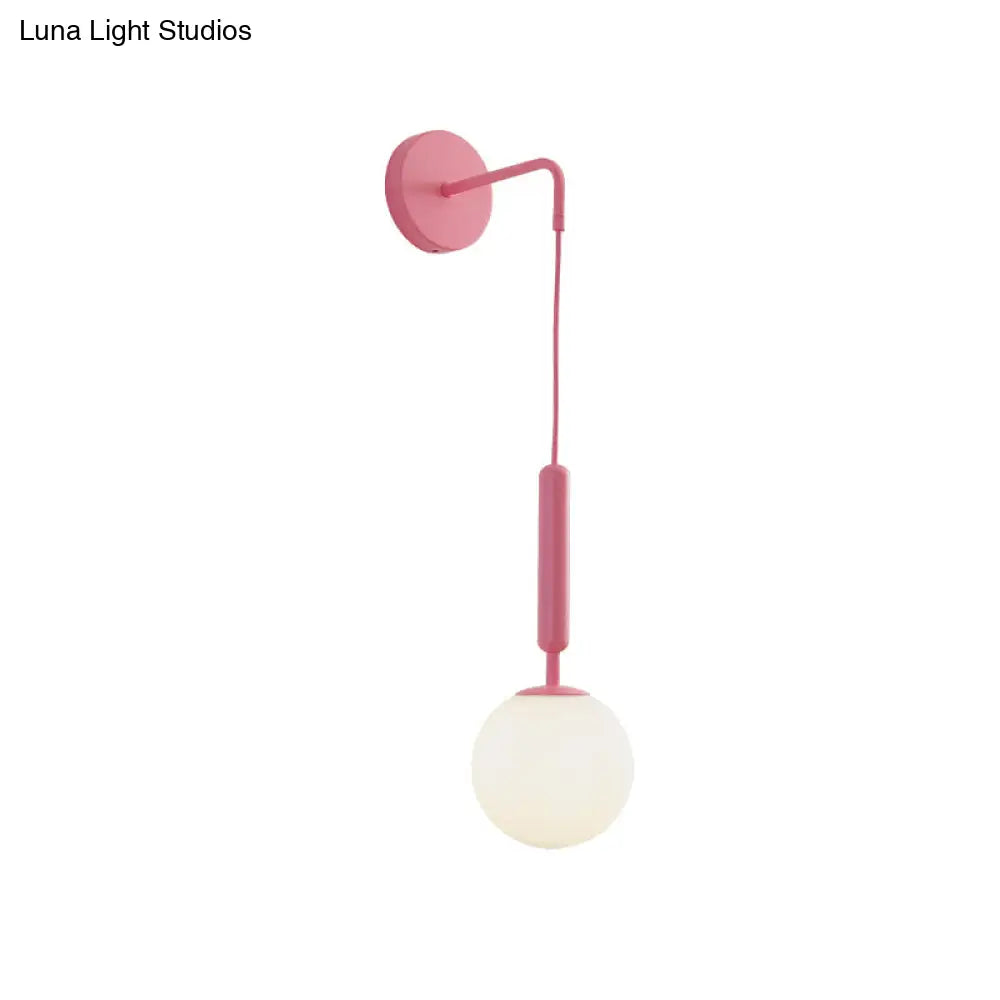 Minimalistic Pink Wall Pendant Light With Frosted/Clear Water Glass Shade - Ball Finishing