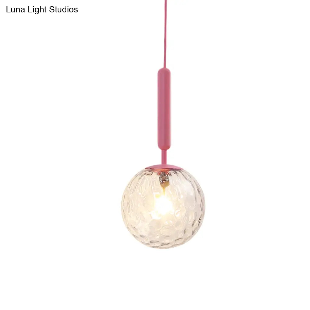 Minimalistic Pink Wall Pendant Light With Frosted/Clear Water Glass Shade - Ball Finishing