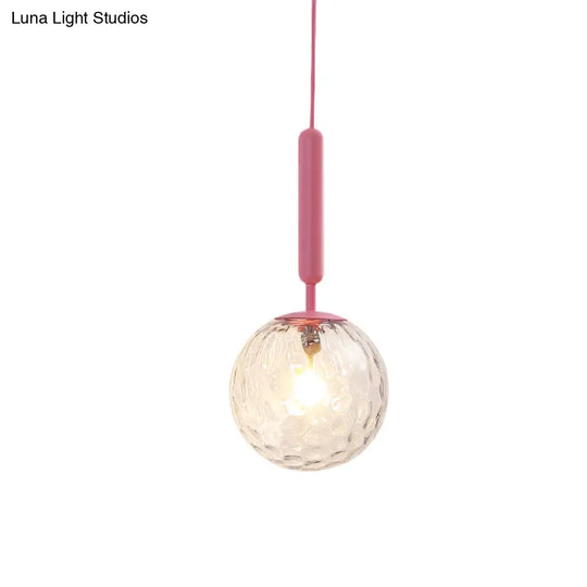 Minimalistic Pink Wall Pendant Light With Frosted/Clear Water Glass Shade - Ball Finishing